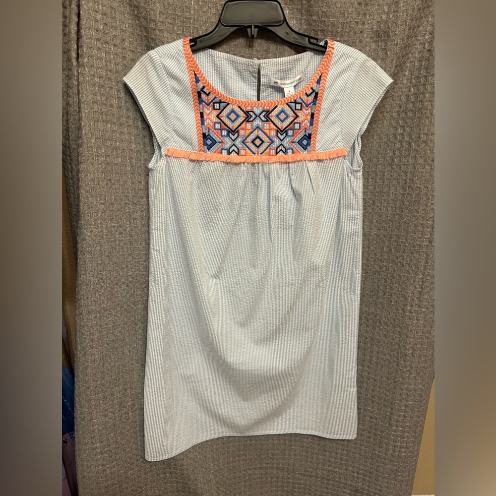Southern Tide Sadie Embroidered Seersucker Stripe Tunic Dress